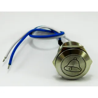 Bouton Inox En Diamètre 19 Mm Gravé ''Cloche'' Avec Fil Soudé Bleu / Blanc