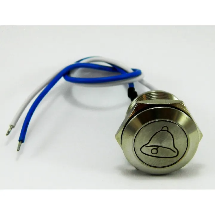 Bouton Inox En Diamètre 19 Mm Gravé ''Cloche'' Avec Fil Soudé Bleu / Blanc