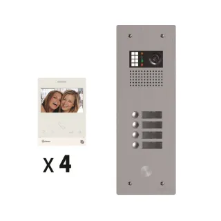 Kit Vidéo 4 Appels Bus G2P Avec Platine Monobloc Alu 1 Rangée 4 Boutons