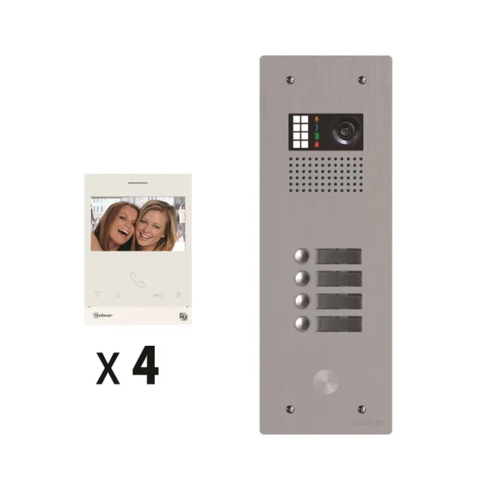 Kit Vidéo 4 Appels Bus G2P Avec Platine Monobloc Alu 1 Rangée 4 Boutons