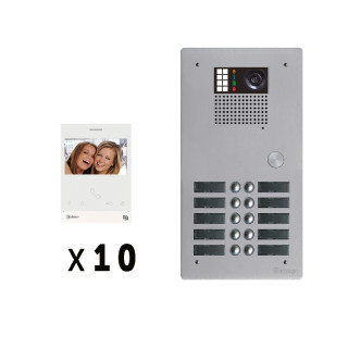 Kit Vidéo 10 Appels Bus G2P Avec Platine Monobloc Alu 2 Rangées 10 Boutons