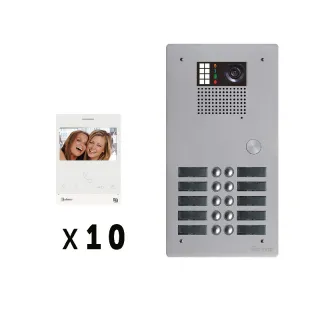 Kit Vidéo 10 Appels Bus G2P Avec Platine Monobloc Alu 2 Rangées 10 Boutons