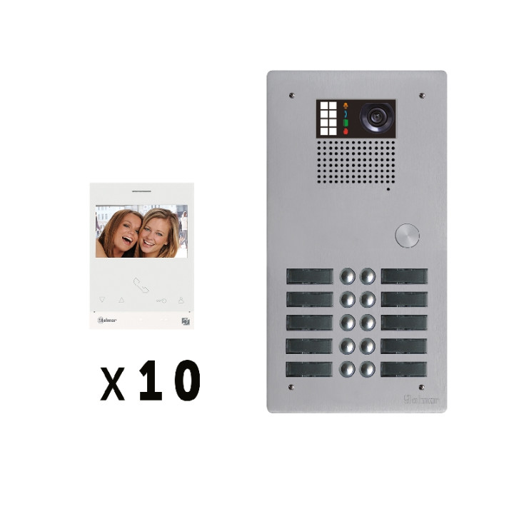 Kit Vidéo 10 Appels Bus G2P Avec Platine Monobloc Alu 2 Rangées 10 Boutons