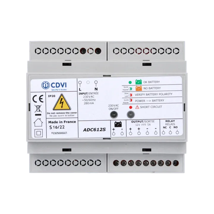 Alimentation à découpage 12V DC 5A secourable 7Ah • 6 modules rail DIN protégés