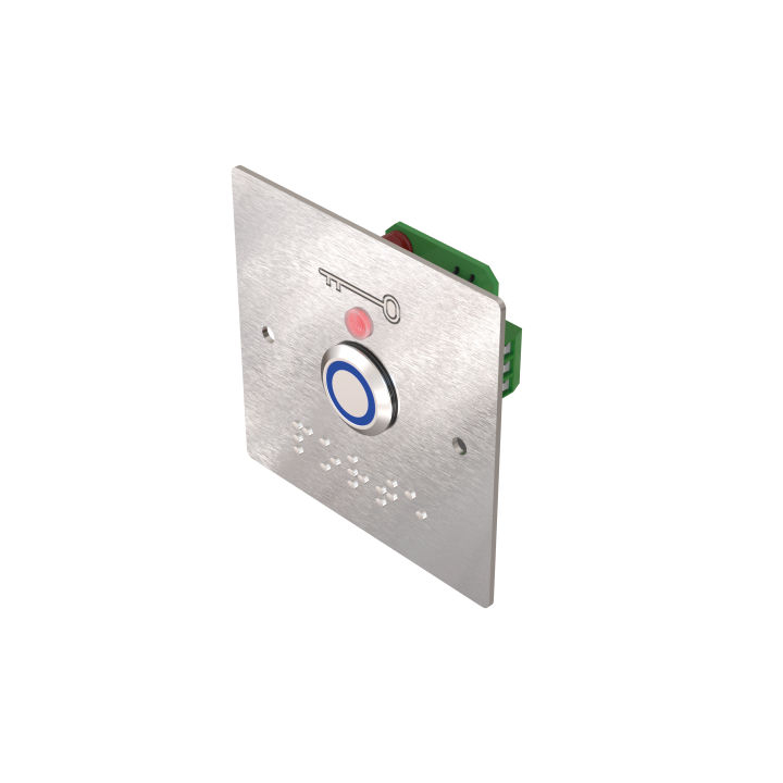 BOUTON POUSSOIR  80x80x35/norme PMR/lumineux bleu/pot encastre*