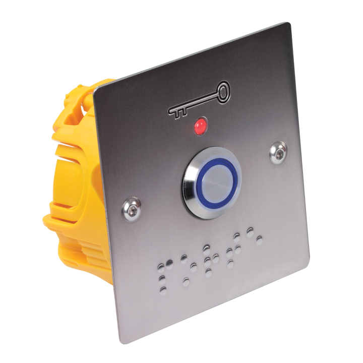 BOUTON POUSSOIR  80x80x35/norme PMR/lumineux bleu/pot encastre*