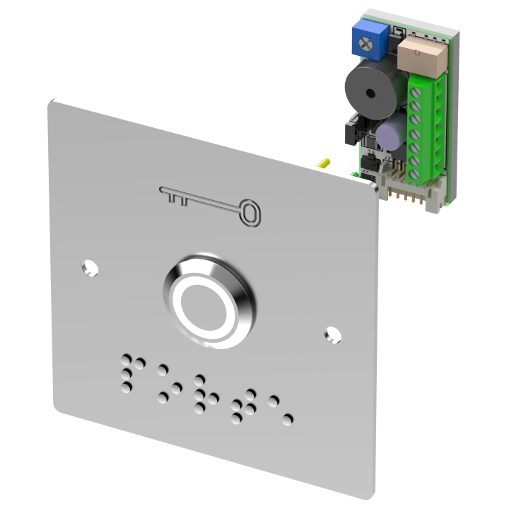 BOUT POUSSOIR+plaq encast.et braille porte LED V/B+Buzzer Tempo*