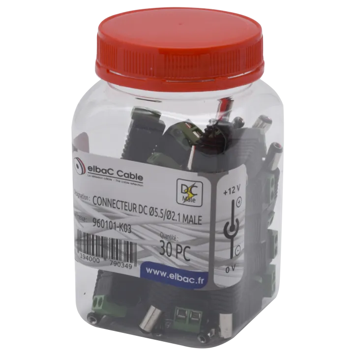 Connecteur Dc Ø5.5/Ø2.1 Male Boîte 30 Pc