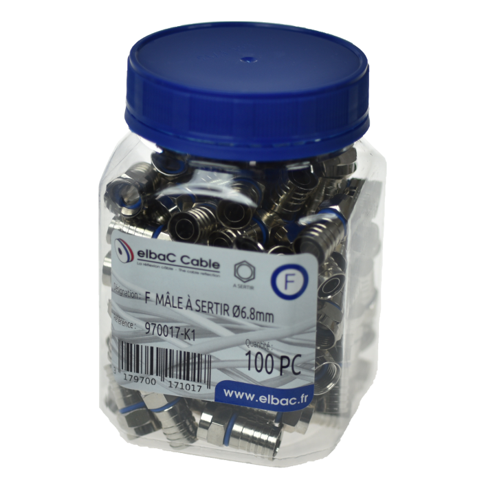 CONNECTEUR F  MALE A SERTIR Ø6.8mm Boite 100 PC