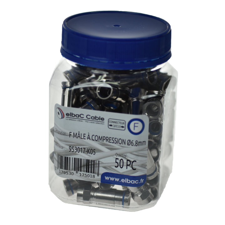 FICHE F à COMPRESSION pour cable 6.8 mm Boite de 50pc