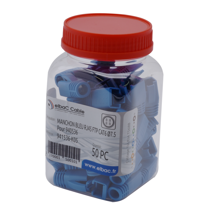MANCHON BLEU RJ45 FTP CAT6 DIAM 7.5 Boite 50 PC