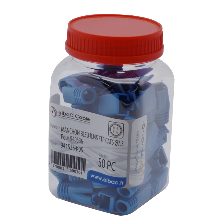 Manchon Bleu Rj45 Ftp Cat6 Diam 7.5 Boîte 50 Pc