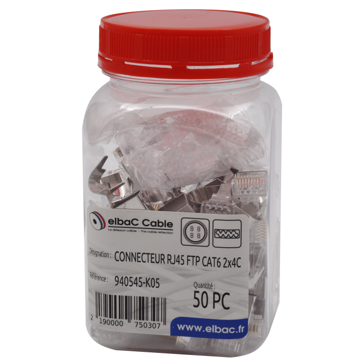 CONNECTEUR RJ45 FTP CAT6 2x4C 1.45/8 Boite 50 PC
