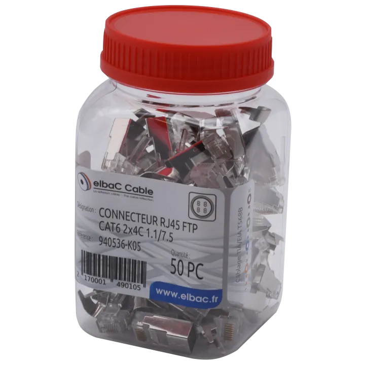 Connecteur Rj45 Ftp Cat6 2X4C 1.1/7.5 Boîte 50 Pc