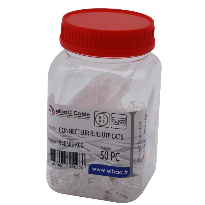 CONNECTEUR RJ45 UTP CAT6 Boite 50 PC