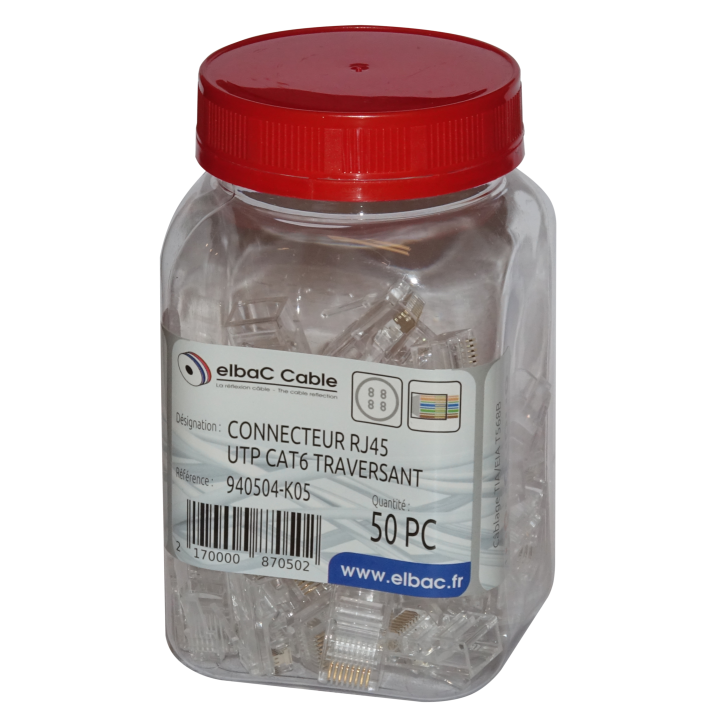 CONNECTEUR PLUG RJ 45 UTPcat.6 traversant 940504  la boite de 50