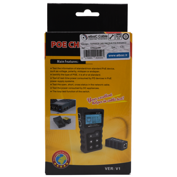 TESTEUR DE CABLE BNC/RJ45 POE Boite 1 PC