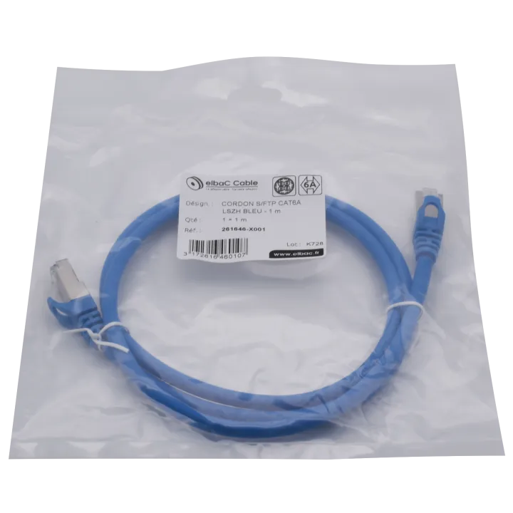 Cordon S/Ftp Cat6A Awg26 Lszh Bleu 01M Cordon 1 Pc 1M