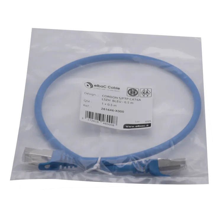 Cordon S/Ftp Cat6A Awg26 Lszh Bleu 0.5M Cordon 1 Pc0.5