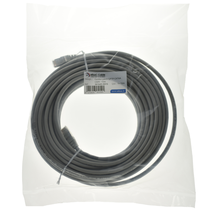 CORDON RJ45 cat6A SFTP  mâle//mâle 15m. GRIS