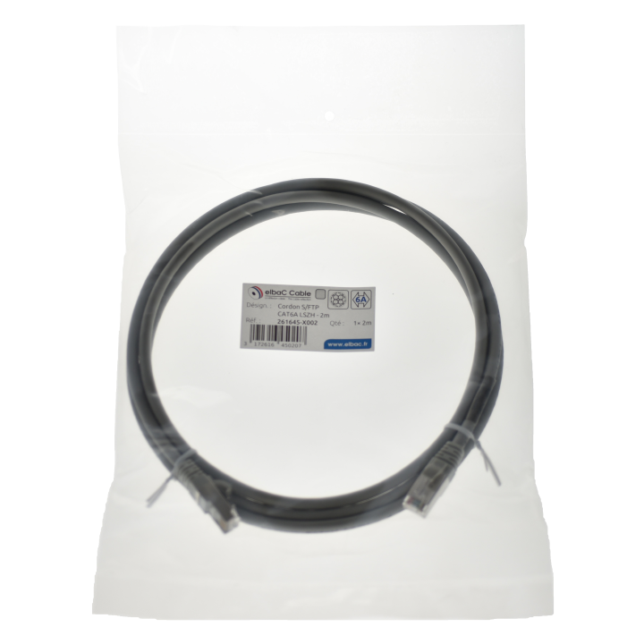 CORDON RJ45 cat6A SFTP  mâle//mâle 2m GRIS