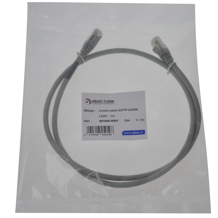 CORDON RJ45 cat6A SFTP  mâle//mâle 1 mètre    GRIS