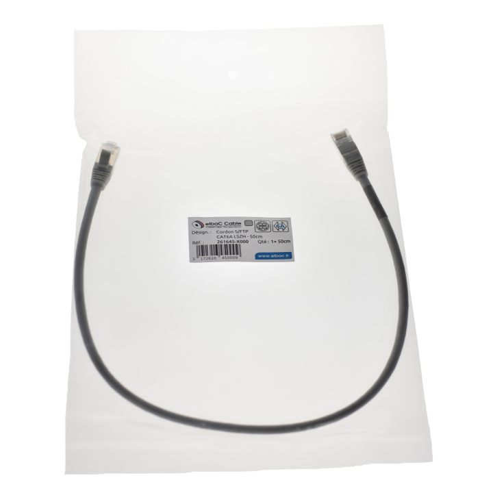 CORDON RJ45 cat6A SFTP  mâle//mâle 0m50  GRIS