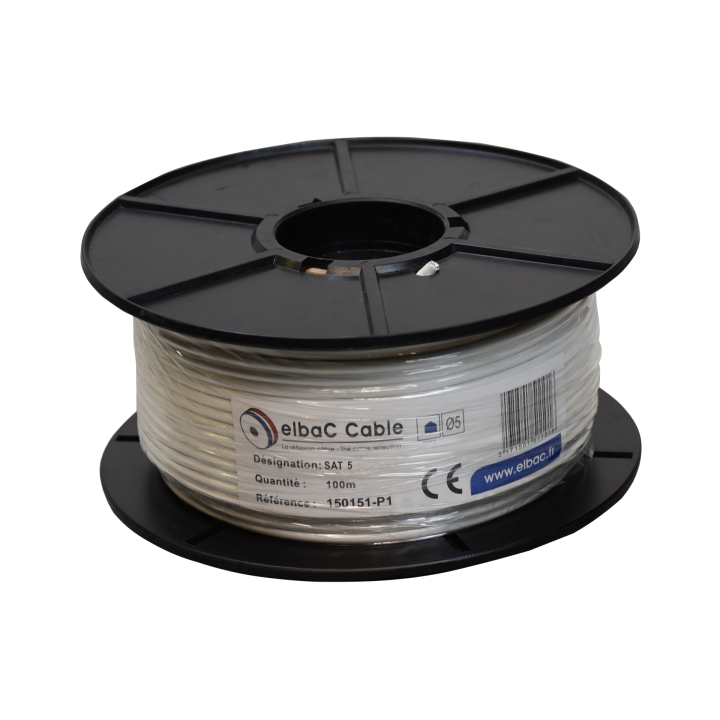 CABLE COAXIAL  5 mm  BLANC   le rouleau de 100 m