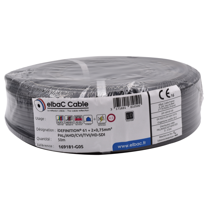 CABLE VIDEO+ALIM - iDEFI.61+2x0.75 Couronne 50 M