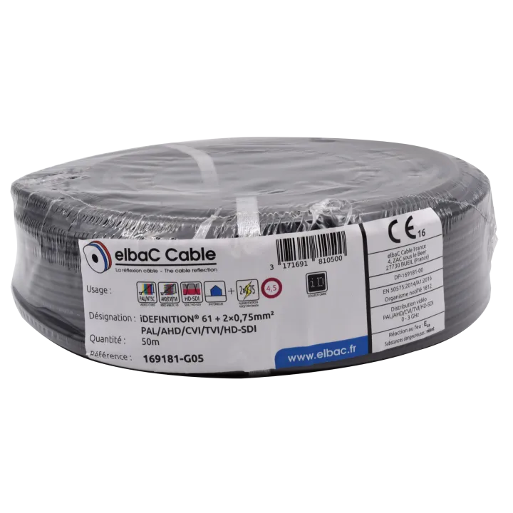 Câble Video+Alimentation - Idefi61+2X075 Couronne 50 M