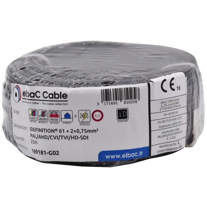 Câble Video+Alimentation - Idefi61+2X075 Couronne 25 M