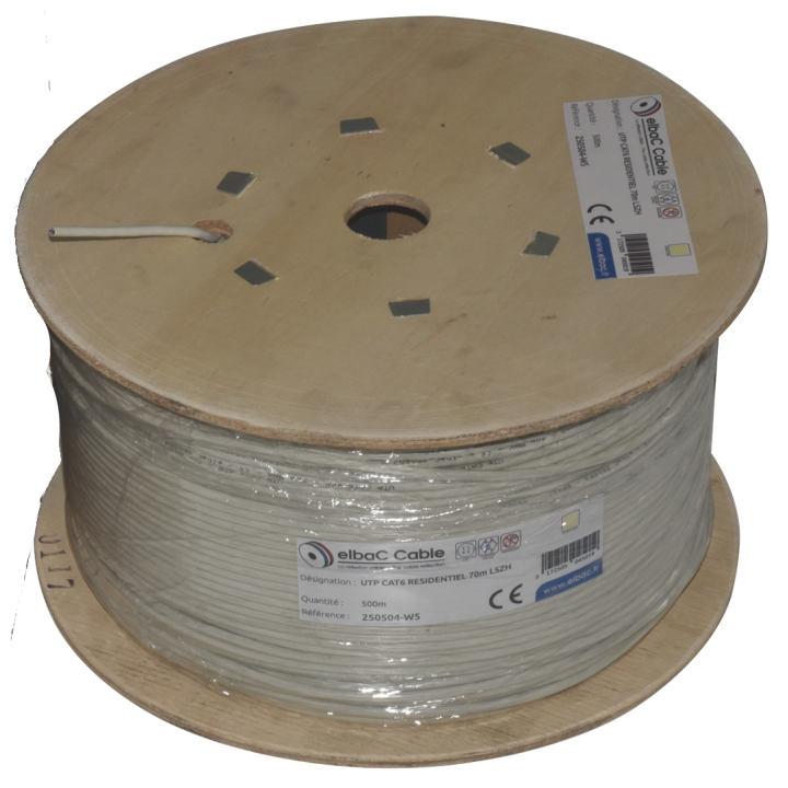 UTP CAT6 RESIDENTIEL 70m LSZH Bob. bois 500 M