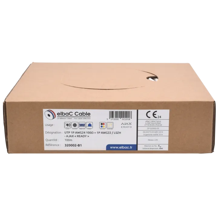 Câble Utp 1P Awg24 100Ω + 1P Awg22 / Lszh - Ajax - Ready- Boîte 100 M