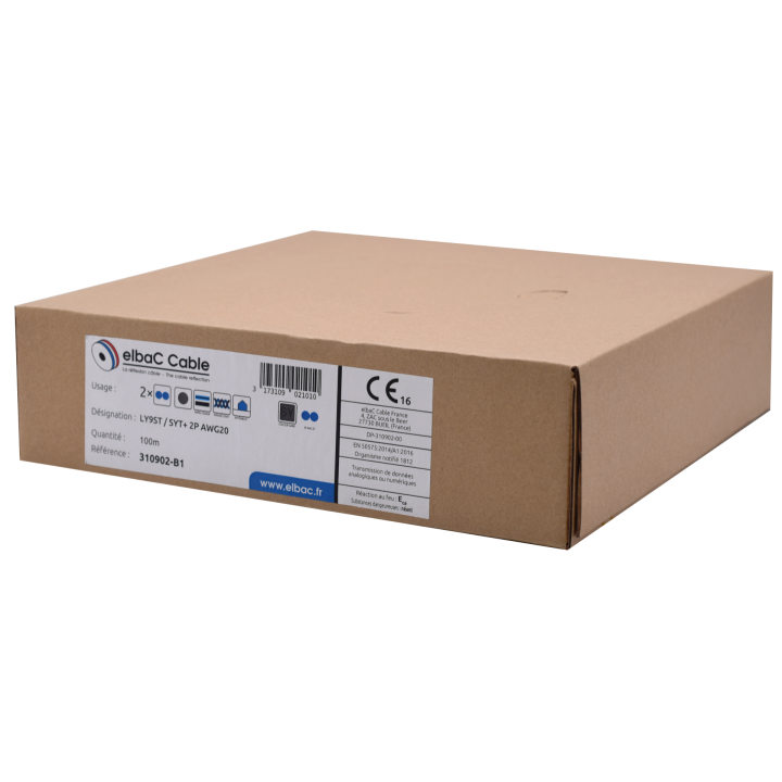 CABLE PORTIER 2 paires AWG 20 GRIS 100m 310902-B1
