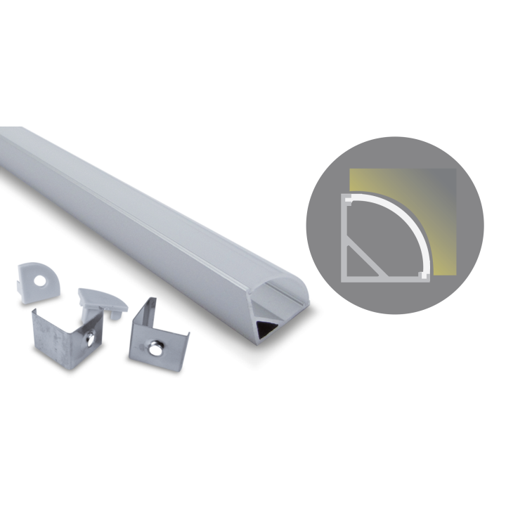 Profilé Alum D'Angle, 2000Mm, Diffuseur Opale, Pour Ruban 10Mm