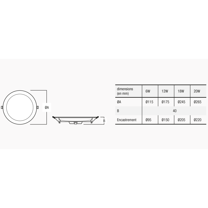 Downlight ALL IN,18 watts,CCT° changi,IP20,encast.Ø205mm,fini(D)