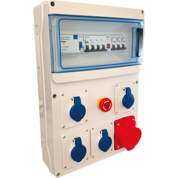 Coffret de chantier 4 PC 230V + 1PC 3P+N+T 400V 32A (D)
