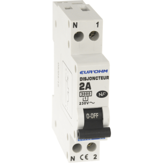Disjoncteur 1P+N 2A NF, CX vis Haut/Bas 3 KA (D)