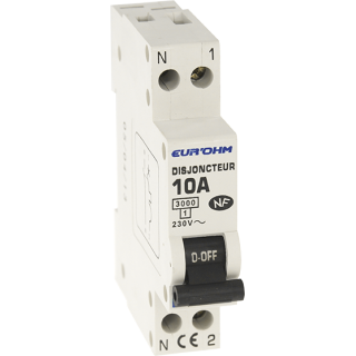 Disjoncteur 1P+N 10A Nf Courbe C Connexion Vis Haut/Bas 3Ka