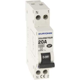Disjoncteur 1P+N 20A NF, CX vis Haut/Bas 3 KA (D)