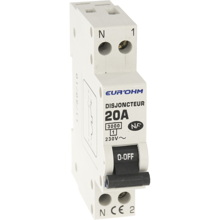 Disjoncteur 1P+N 20A NF, CX vis Haut/Bas 3 KA (D)