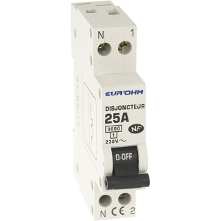 Disjoncteur 1P+N 25A NF, CX vis Haut/Bas 3 KA (D)