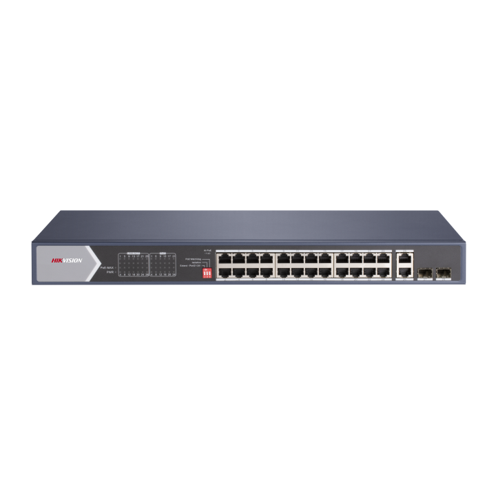 DS-3E0528HP-EL2, Unmanaged, 24 Gigabit RJ45 PoE ports, 2 Gigabit