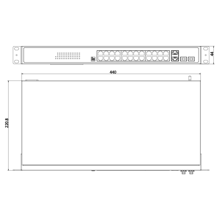 DS-3E0528HP-EL2, Unmanaged, 24 Gigabit RJ45 PoE ports, 2 Gigabit