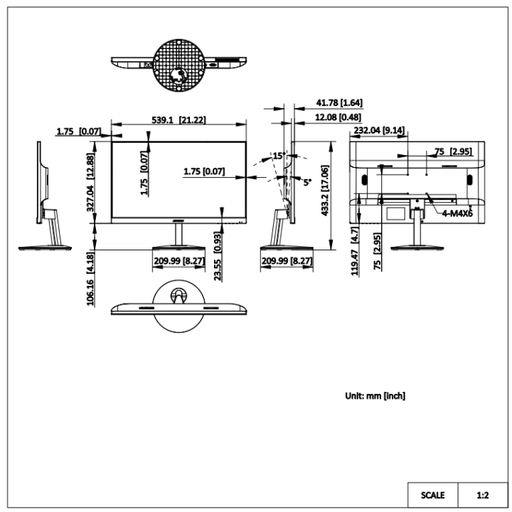 Ds-D5224F2-1V1 Ecran 238", Hdmi+Vga+Bnc+Audio