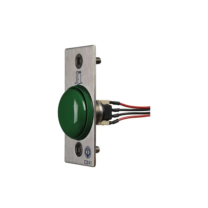 Bouton poussoir NONF Choc - Vert - Précâblé - plaque porte inox 