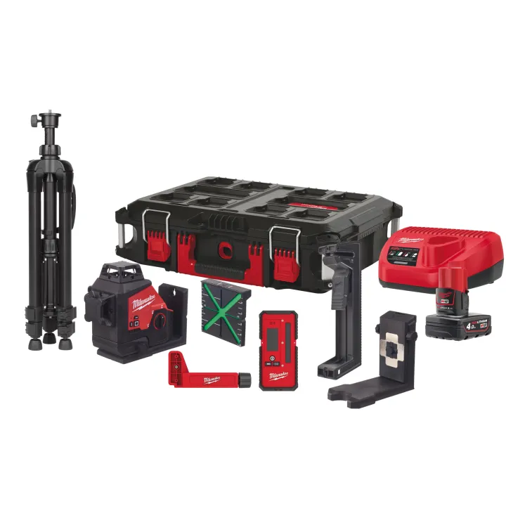 M12 3Plkit-401Plaser 3 Lignes, Vert, Haute Visibilité, 12V, 4Ah