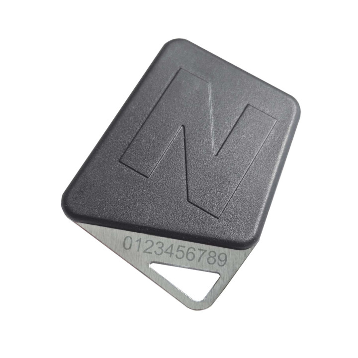 Badge mifare format clé gris foncé code site client Badge mifare format clé gris foncé code site client