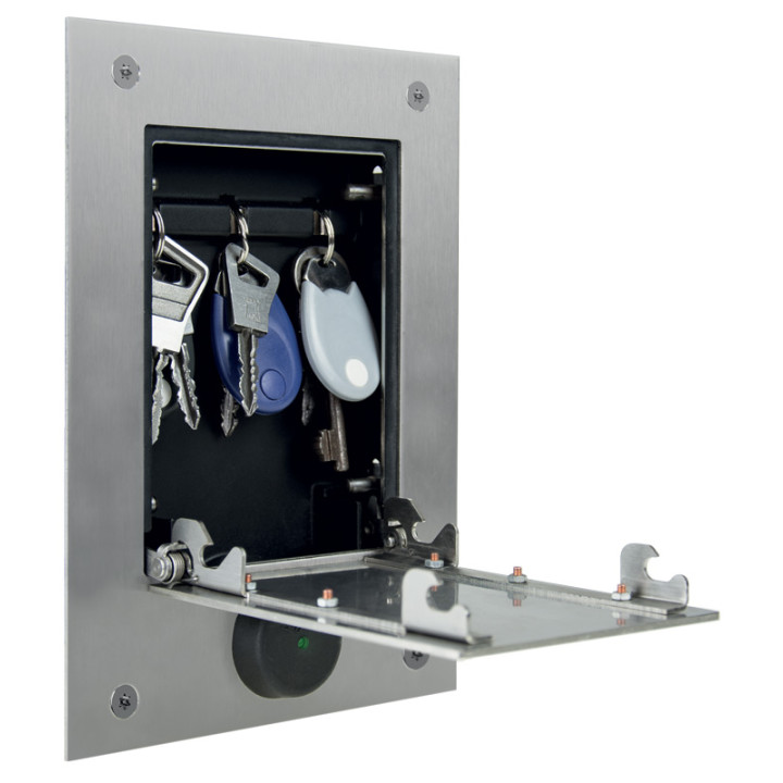 Coffre à clés connectable inox brossée pose encastrement