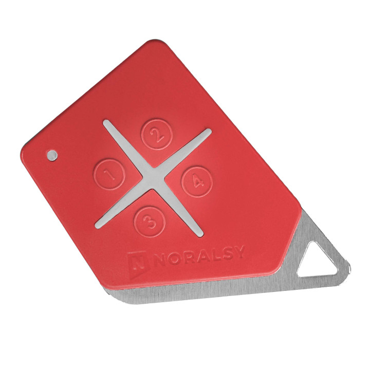 Emetteur 4 boutons 868MHz rouge bi-techno mifare code site Noralsy